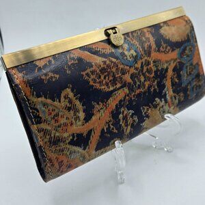 Patricia Nash Cauchy Floral Tapestry Framed Clutch Italian Leather Snap Wallet